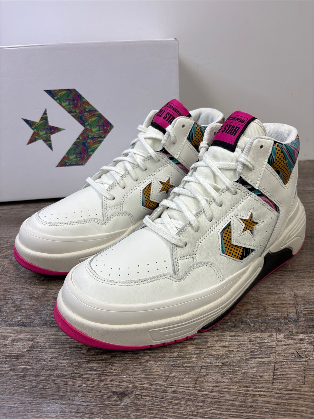 Converse Weapon CX Mid Pop Art Sneakers White Pink Black Men’s 11 Women’s 12.5